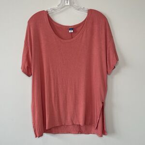 Old Navy Luxe Top Womens Medium Petite Round Neck Tunic Blouse Short Sleeve